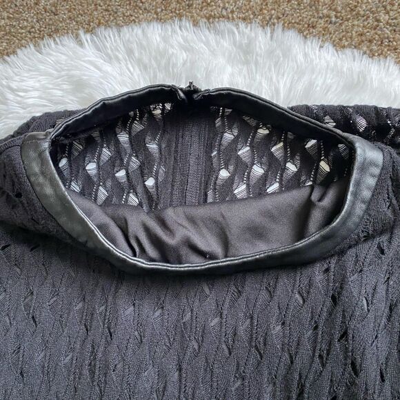 Diane Von Furstenberg Slim Kivel Ladder Lace Knit Dress Faux Leather Stretch - Picture 10 of 15